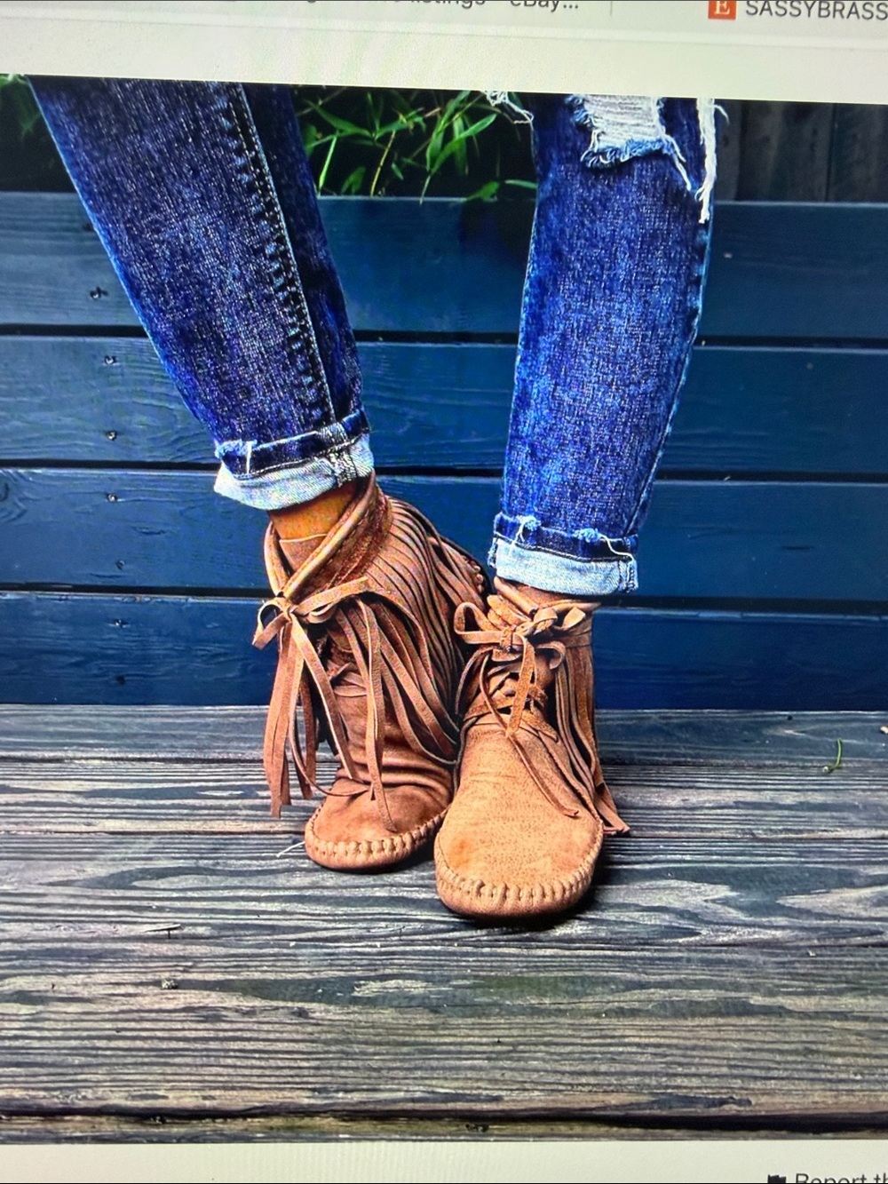 Moccasins Leather Fringe Boots Handmade NEW